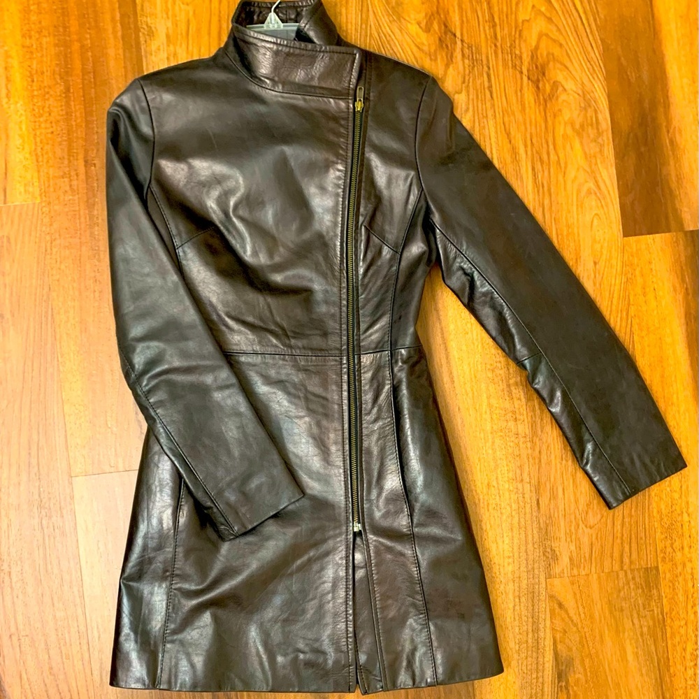 Classic Black Leather Longline Jacket
